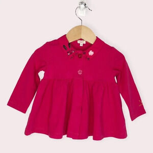 Catimini shirt magenta pink long sleeve embroidered bunny collar size 12 months